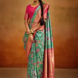 Elora Leaf Green Silk Woven Saree With Unstitched Blouse image 2