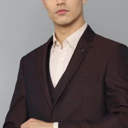 Louis Philippe Maroon Slim Fit Textured Three Piece Suit image 4