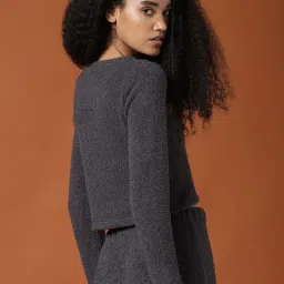 Only Grey Round Neck Self Design Crop Top image 2