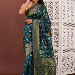 KCPC BANDHANI Floral Zari Silk Cotton Heavy Work Banarasi Saree image 3