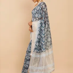 Soch Grey Silk Printed Saree With Unstitched Blouse image 3