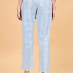 Enamor Brunnera Blue Cotton Chequered Lounge Track Pants image 2