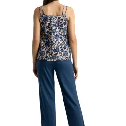 Van Heusen Beige & Blue Cotton Floral Print Top Pyjama Set image 2