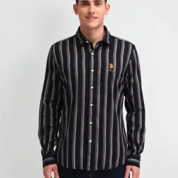 U.S. Polo Assn. Denim Co. Black Cotton Slim Fit Striped Shirt-picture-16