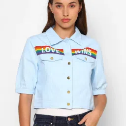 Forever 21 Light Blue Graphic Print Shacket image 1