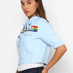 Forever 21 Light Blue Graphic Print Shacket image 3