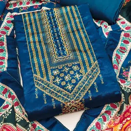 MANVAA Floral Printed Beads & Stones Unstitched Dress Material image 3