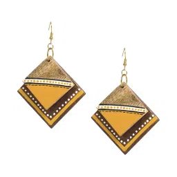 ExclusiveLane Abstract Square Handpainted Earrings in Triangular & Dotted Pattern (Sheesham Wood) image 4