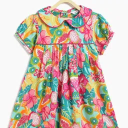 Campana Girls Magenta and Multicolour Floral Casual Dress-picture-13
