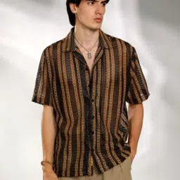Campus Sutra Brown & Black Regular Fit Striped Shirt-image-14
