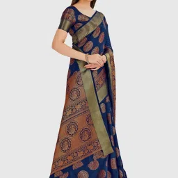 Mimosa Navy Printed Kanjivaram Saree With Blouse Piece image 3