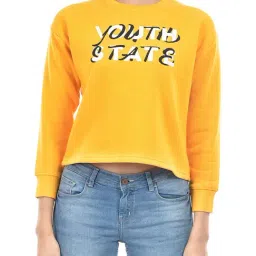NUMERO UNO Yellow Cotton Graphic Print Crop Sweatshirt image 5