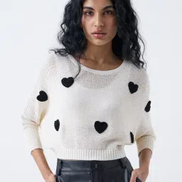 Nuon by Westside Off-White Heart Embroidered Cotton Sweater-image-30