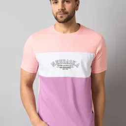 Club York Peach Regular Fit Colour Block T-Shirt-picture-15