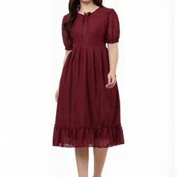 vashist Tie-Up Neck Puff Sleeve Ruffled Georgette Fit & Flare Midi Dress-picture-47