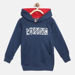 CHIMPRALA Kids Teal Blue & White Typography Print Cotton Hooded Antimicrobial Sweatshirt-picture-24