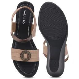 Salario Women's Beige Ankle Strap Wedges image 3