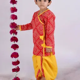 Little Bansi Kids Red & Yellow Printed Kurta with Dhotis image 4