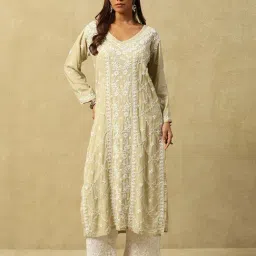 House Of Chikankari Green Modal Regular Fit Kurta-image-6