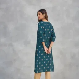 Fabindia Dark green Regular Fit Woven Design Kurta image 2