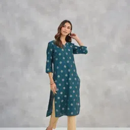 Fabindia Dark green Regular Fit Woven Design Kurta image 3
