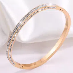 STYOLLO Stainless Steel Rose Gold-Plated Artificial Stones Studded Bangle Style Bracelet-image-9