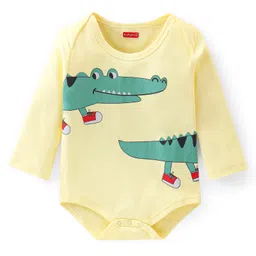 Babyhug 100% Cotton Knit Full Sleeves Crocodile Print Onesie - Yellow-picture-11
