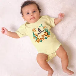 KNITROOT Half Sleeves Mix Animal Theme Theme 6 Month Printed Onesie - Yellow-image-47