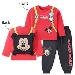 Babyhug Disney Single Jersey Knit Full Sleeves T-Shirt & Lounge Pant with Mickey Mouse Graphics - Red & Black-picture-22