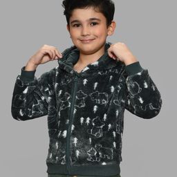Mi Arcus Full Sleeves Printed Hooded Fur Jacket - Green-picture-10