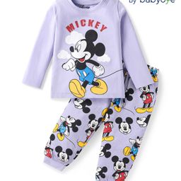 Babyoye Disney Single Jersey Knit Full Sleeves Night Suit With Mickey Mouse Graphics - Lilac-picture-45