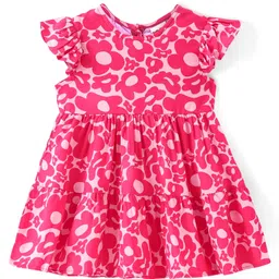 Babyhug Cotton Woven Half Sleeves Frock with Floral Print - Dark Pink-picture-36