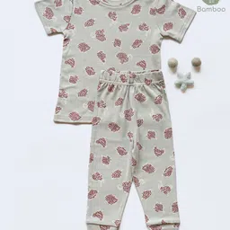 Cocoon Care Bamboo Cotton Woven Half Sleeves Animals Printed Tee & Pajama Set - Grey-picture-25