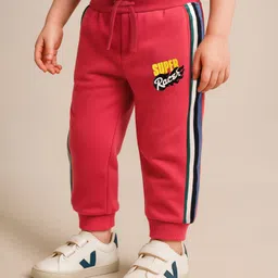 Babyhug Cotton Looper Knit Full Length Lounge Pant With Text Print - Red-picture-25