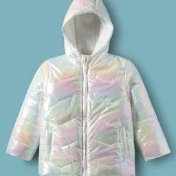 Babyhug Woven Full Sleeves Solid Hooded Padded Jacket - White-picture-30