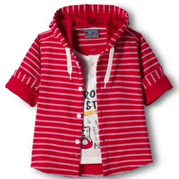 Dapper Dudes Full Sleeves Striped Hooded Shirt With Attached Tee - Red-picture-13