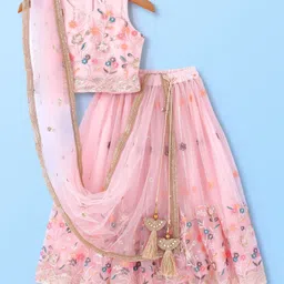 Babyhug Sleeveless Sequenced Embroidered Choli With Lehenga And Dupatta Set- Pink image 2