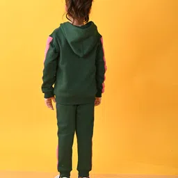 Anthrilo Full Sleeves Heart Printed & Glitter Tape Detailed Zipper Hoodie Joggers Set - Green image 3