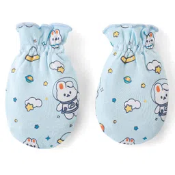 Babyhug 100% Cotton Knit Mittens & Booties Set Bunny Print - Blue image 2