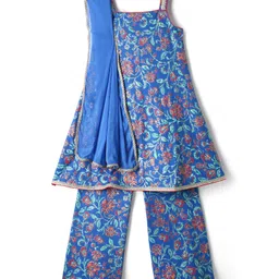 EARTHY TOUCH Single Jersey Knit Sleeveless Kurti Salwar Set With Floral Print & Dupatta - Blue image 2