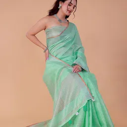 NEGRONI Zari Pure Linen Saree image 3