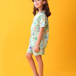 Anthrilo Half Sleeves Butterflies Printed Tee With Shorts - Green image 4