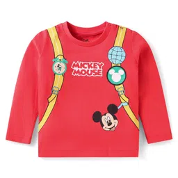 Babyhug Disney Single Jersey Knit Full Sleeves T-Shirt & Lounge Pant with Mickey Mouse Graphics - Red & Black image 3