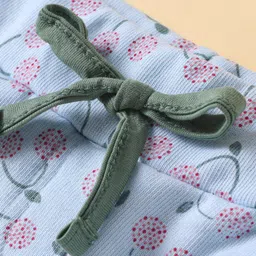 Evimo Single Jersey Knit Knee Length Shorts with Floral Stem Print - Light Blue image 3