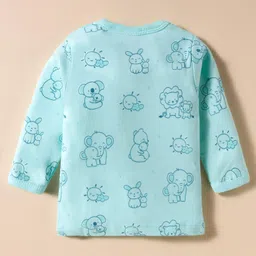 Simply Interlock Knit full Sleeves Night Suit With Animal Print & Cap - Aqua image 3