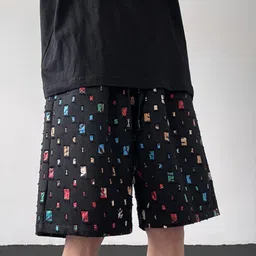 KPOP Men Self Design Relaxed Fit Cotton Shorts image 5