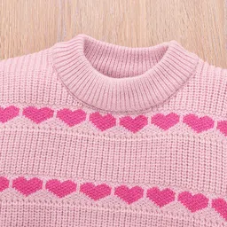 Mark & Mia Viscose Full Sleeves Pullover Sweater & Skirt Set with Heart Design - Pink image 4