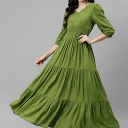 Raiyani Enterprise V-Neck Puff Sleeves Tiered Maxi Dress-image-73