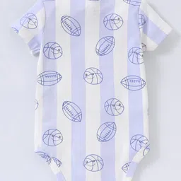 Babyoye Eco-Conscious 100% Cotton with Eco Jiva Finish Half Sleeves Onesie Rugby Print Pack of 3 - Orange Blue & Green image 5