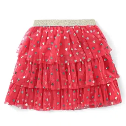 Babyhug Cotton Knit Full Sleeves Top & Layered Skirt Set With Hearts Print - Red image 5